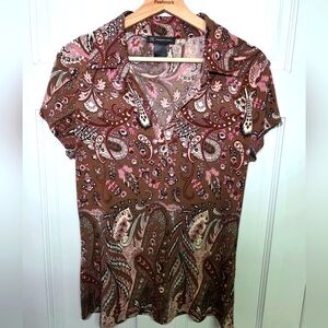 INC International Concepts Pink & Brown Paisley Blouse Top Shirt- Size XL